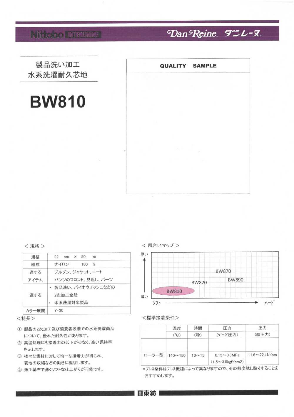 BW810 Procesamiento De Lavado De Productos Lavado A Base De Agua Entretela Duradera (15D) Nittobo