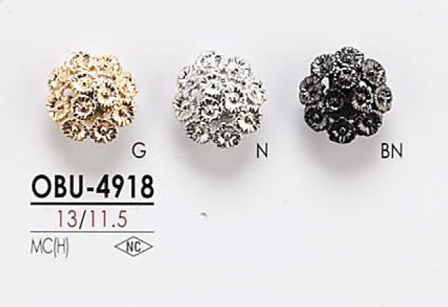 OBU4918 Botón De Metal Con Motivo Floral IRIS