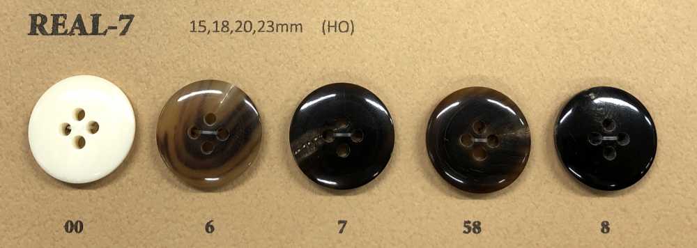 REAL-7 Botón De Cuerno De 4 Orificios Simple Buffalo Glossy Koutoku Button