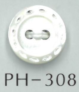 PH308 Botón De Concha Grabado Estilo Puntada De 2 Orificios