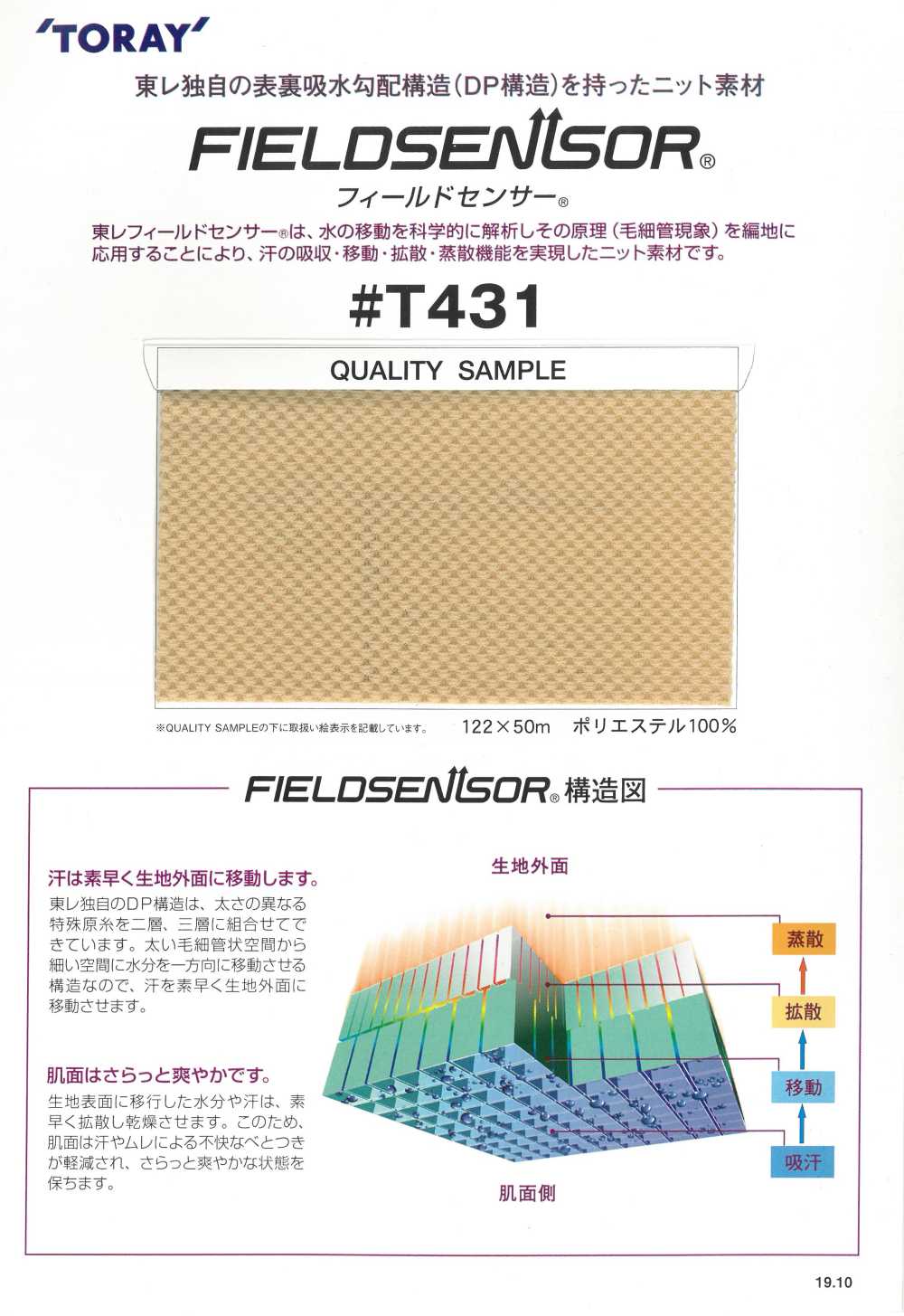 T431 Material Tejido TORAY Field Sensor® Para Ropa Interior[Fabrica Textil] Tamurakoma