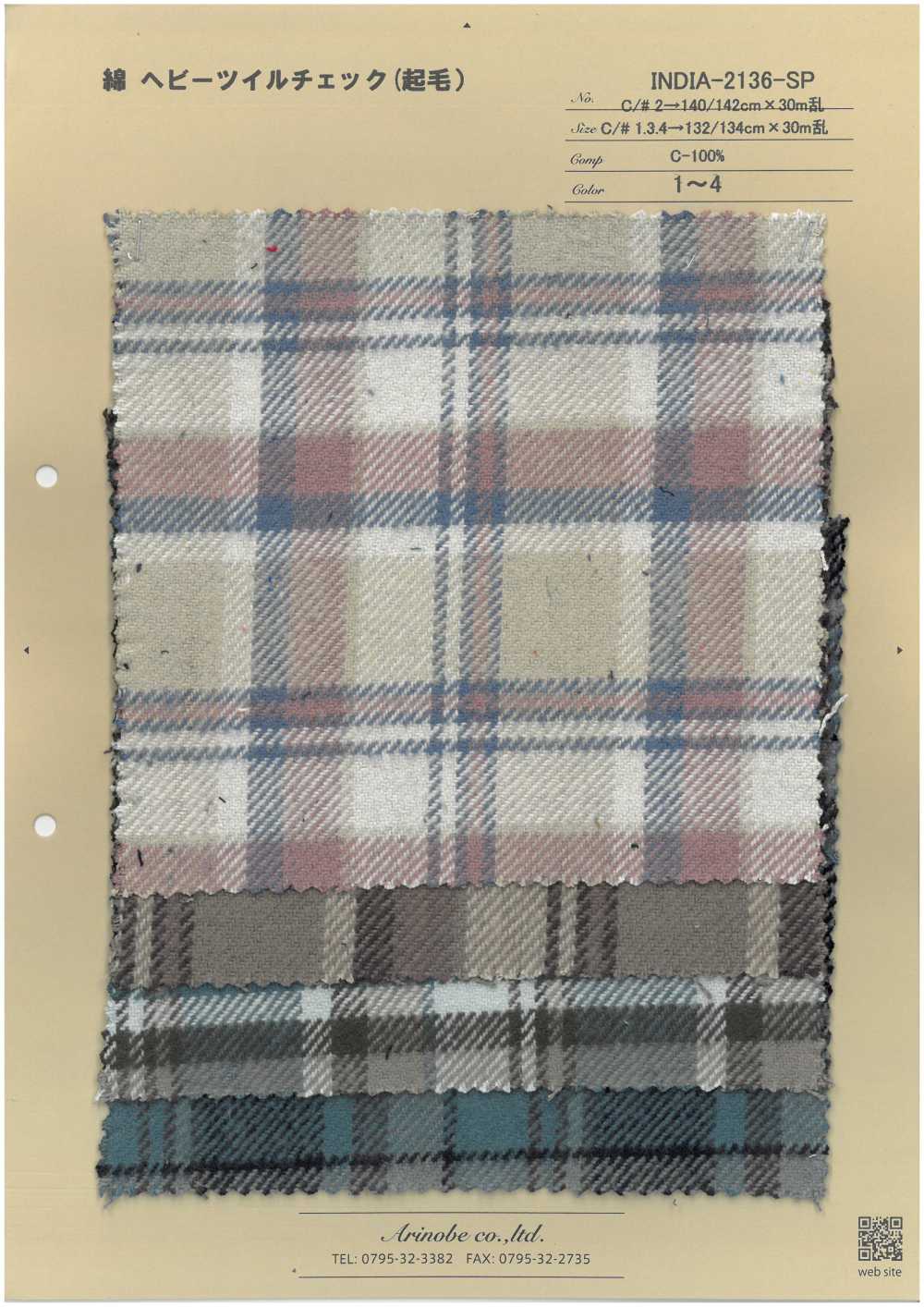 INDIA-2136-SP Cuadros De Sarga Gruesa De Algodón (Fuzzy)[Fabrica Textil] ARINOBE CO., LTD.