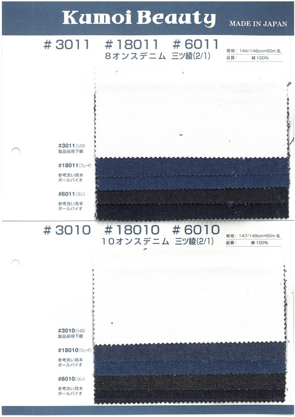 3011 Tejido De Sarga De Mezclilla De 8 Oz (2/1)[Fabrica Textil] Kumoi Beauty (Pana De Terciopelo Chubu)