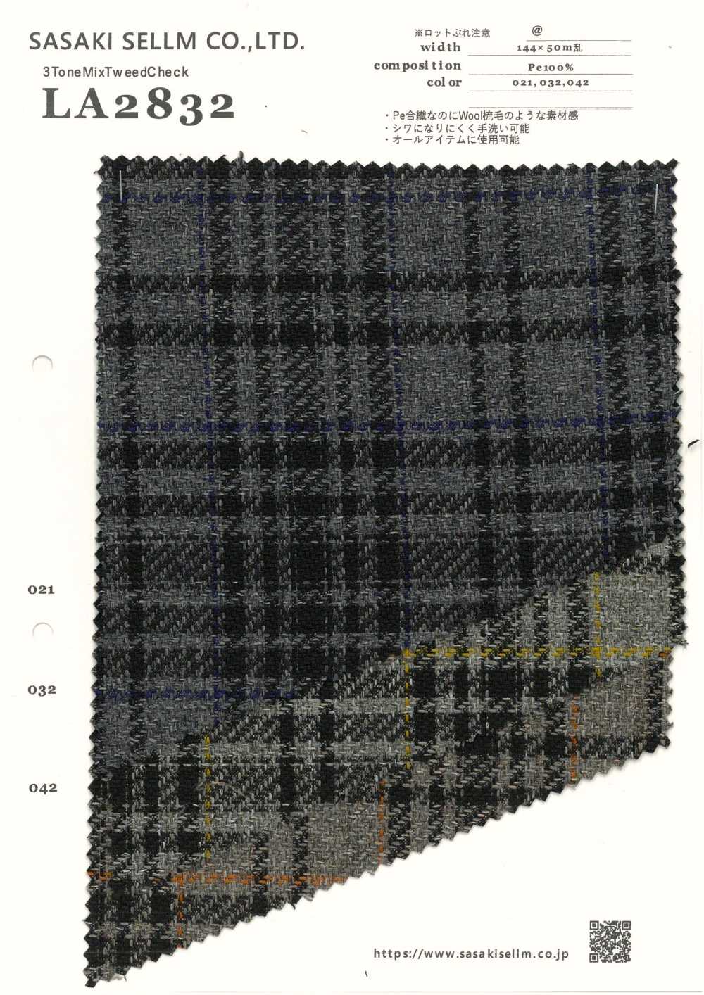LA2832 Cuadros De Tweed 3ToneMix[Fabrica Textil] SASAKISELLM