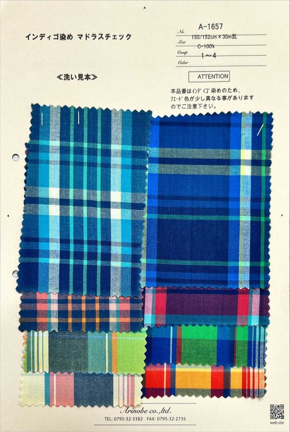 A-1657 Cuadros De Madrás Teñidos De índigo[Fabrica Textil] ARINOBE CO., LTD.