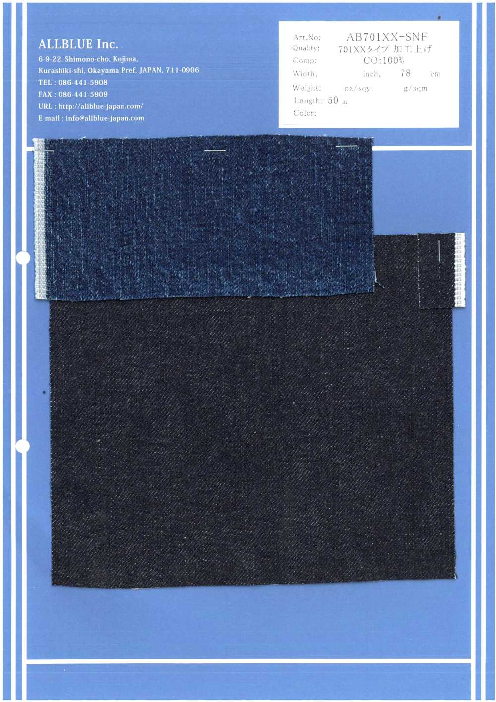 AB701XX-SNF Acabado Tipo 701XX[Fabrica Textil] Todo Azul