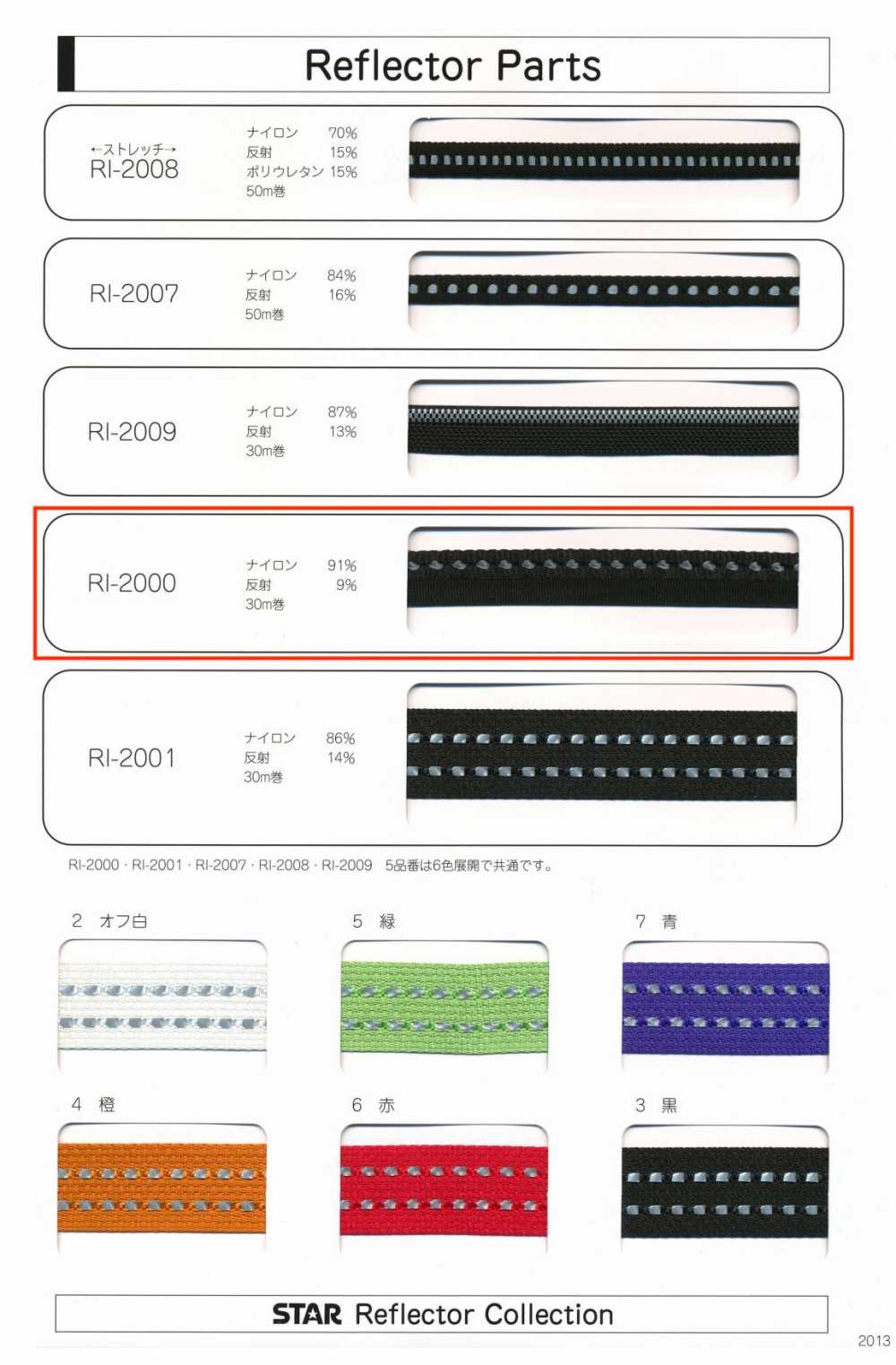 RI-2000 Piezas Del Reflector RI-2000 (Ancho Aproximado De 12 Mm)[Cordón De Cinta De Cinta] MARCA ESTRELLA (Hoshika)