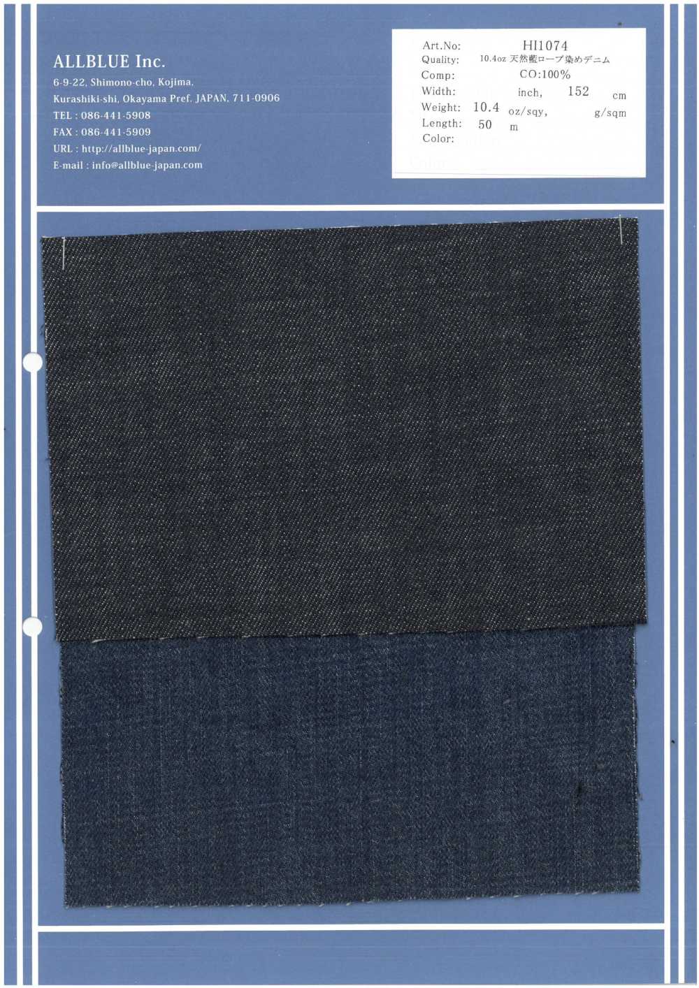 HI1074 Mezclilla Teñida Con Cuerda De índigo Natural De 10,4 Oz[Fabrica Textil] Todo Azul