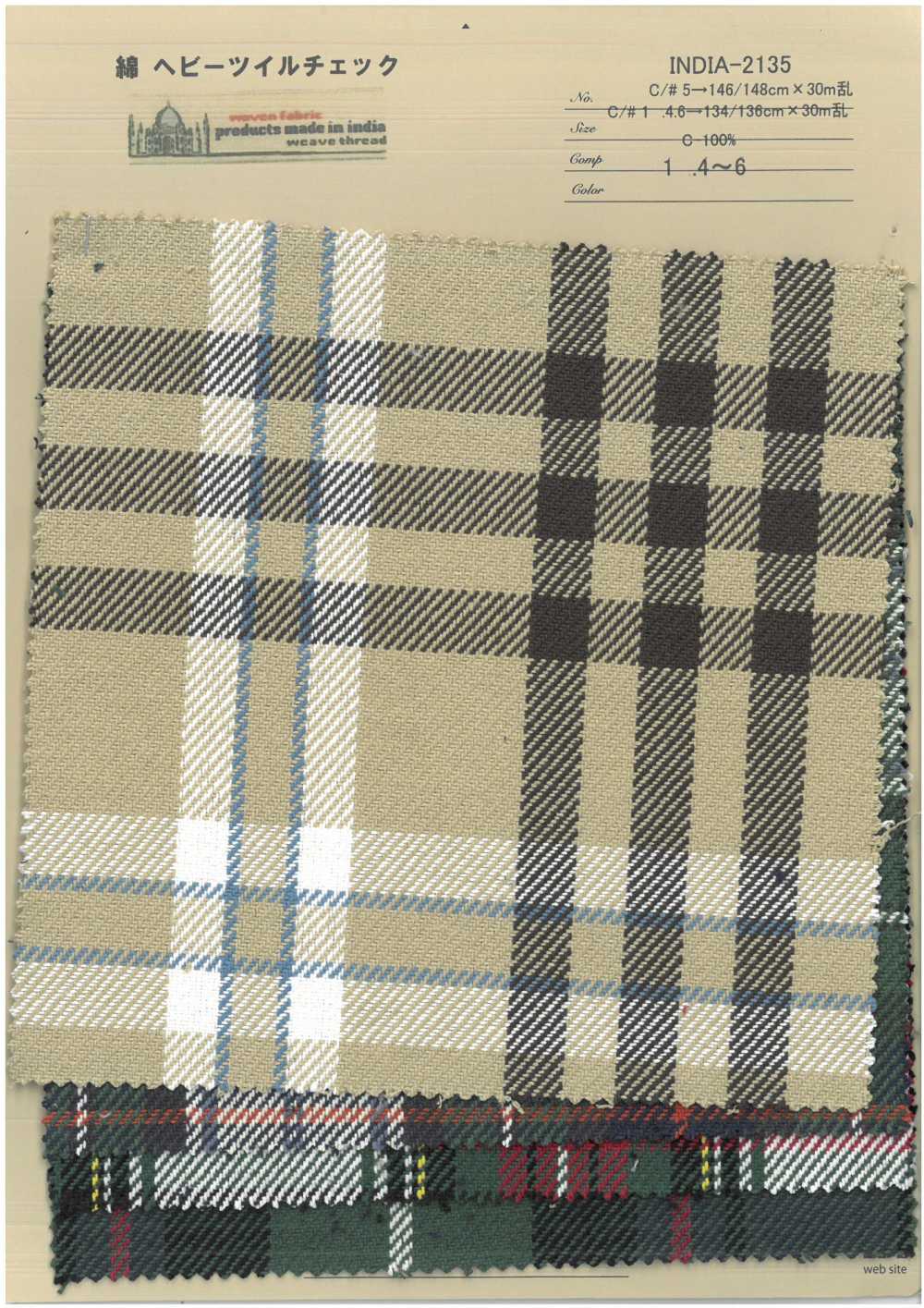 INDIA-2135 Sarga Gruesa De Algodón A Cuadros[Fabrica Textil] Ariyoshi Shoten