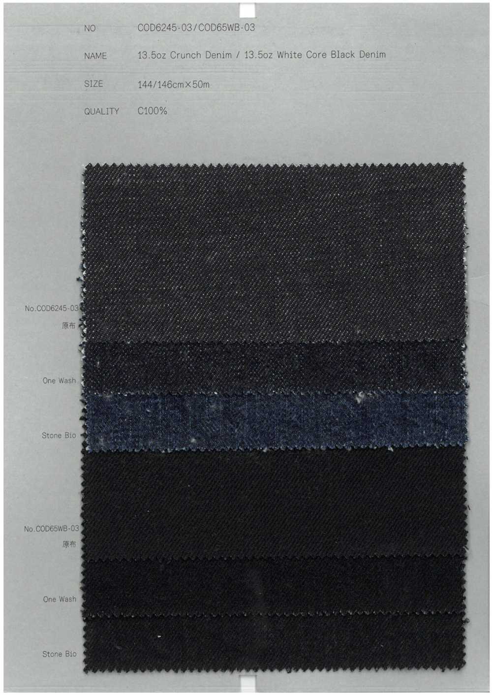 COD65WB-03 Denim Negro Con Núcleo Blanco De 13,5 Oz[Fabrica Textil] RECOLECTAR