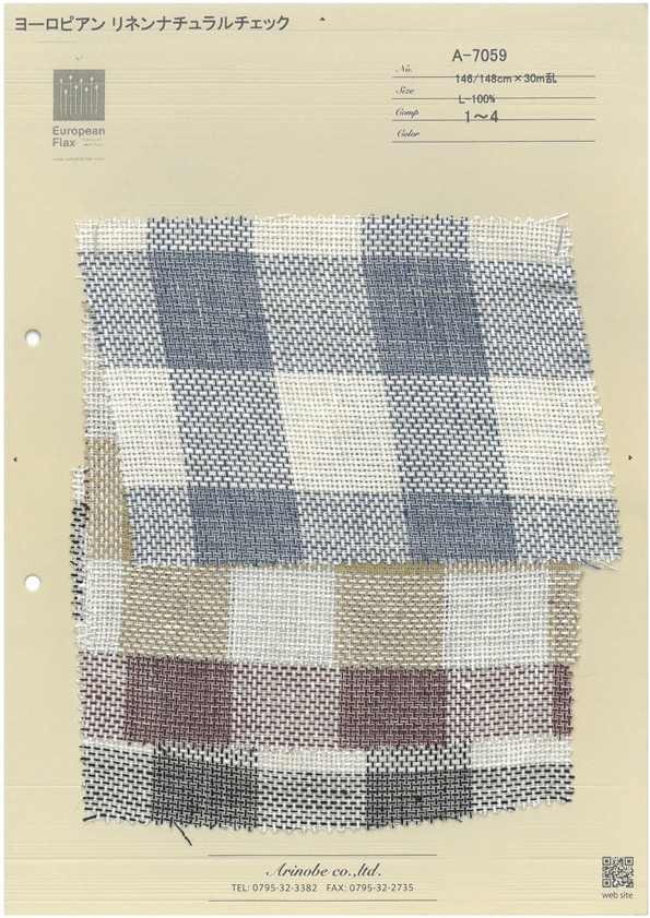 A-7059 Lino Europeo A Cuadros Naturales[Fabrica Textil] ARINOBE