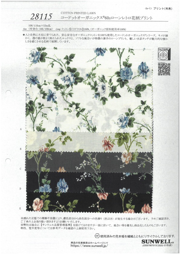 28115 Cordot Organics® - Césped De 60 Hilos, Estampado Floral Retro[Fabrica Textil] SUNWELL