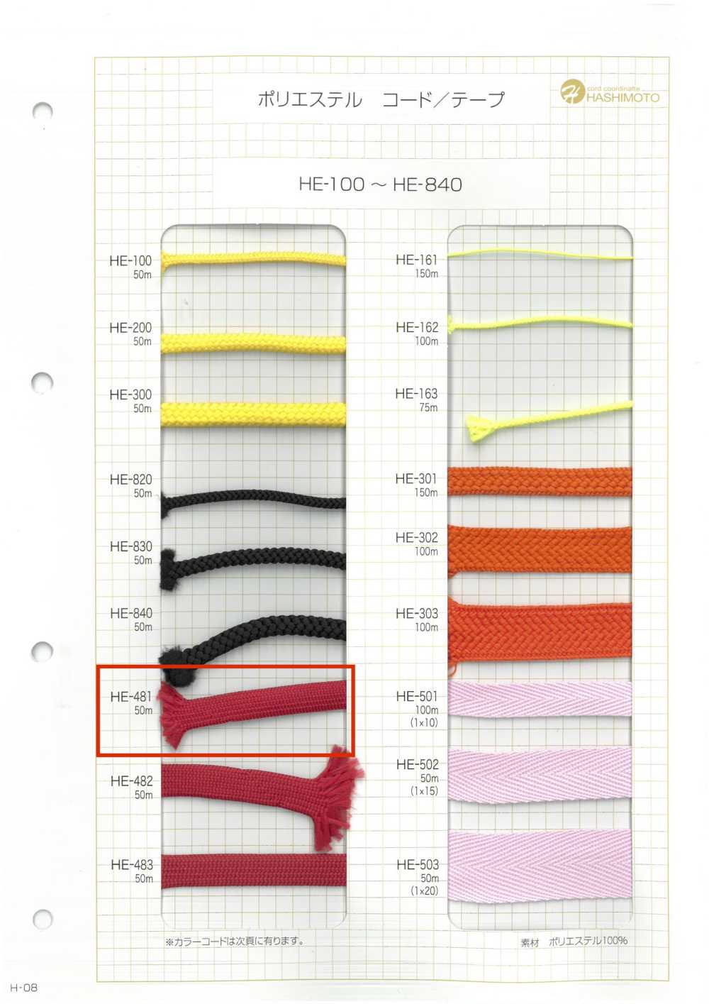 HE-481 Cuerda Para Bolsa De éster[Cordón De Cinta De Cinta] Sin Nombre