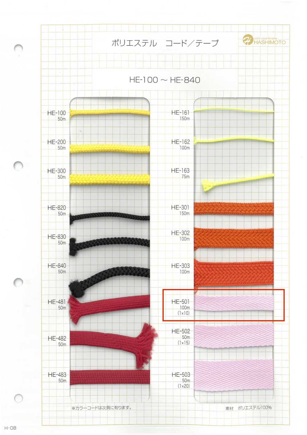 HE-501 Cinta Tejida De Espiga De éster 1 X 10[Cordón De Cinta De Cinta] Sin Nombre