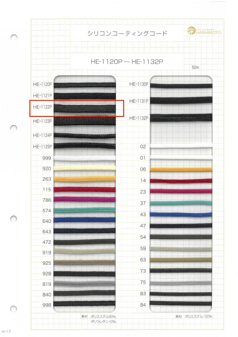 HE-1122P Cordón Recubierto De Silicona M[Cordón De Cinta De Cinta] Sin Nombre
