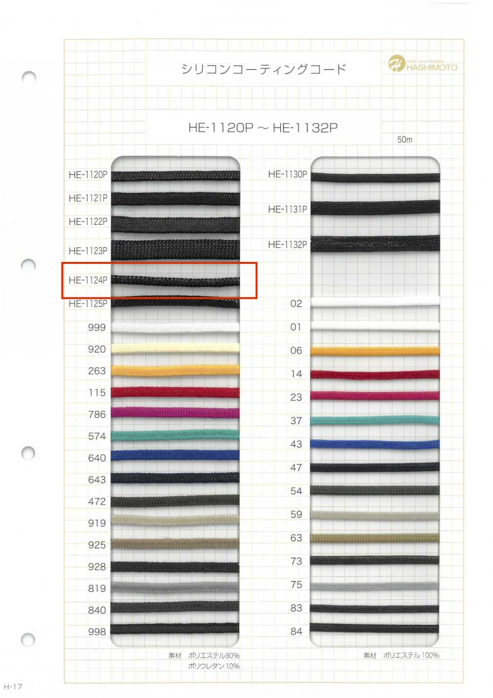HE-1124P Cordón Recubierto De Silicona M[Cordón De Cinta De Cinta] Sin Nombre