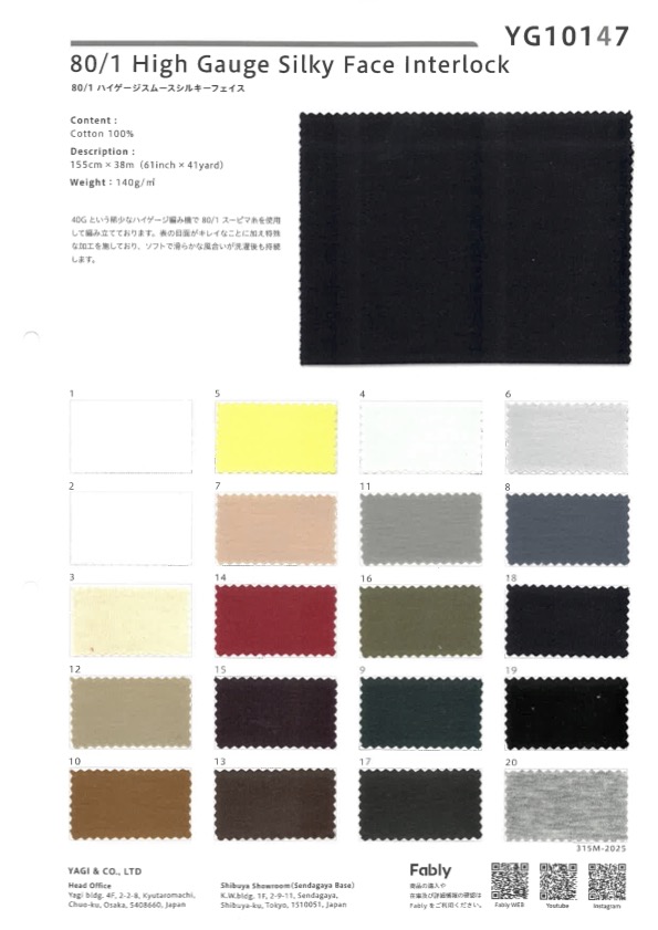 YG10147 80/1 Tejido De Punto Interlock Circular Alto, Cara Suave Y Sedosa[Fabrica Textil] YAGI