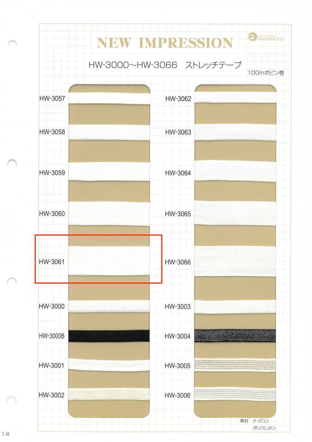 HW-3061 Cinta Elástica Comet Tape Poppy[Cordón De Cinta De Cinta] Sin Nombre