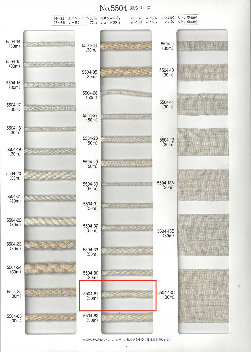 5504-81 Cordón Redondo De La Serie Linen Series Kongouchi[Cordón De Cinta De Cinta] RIVER