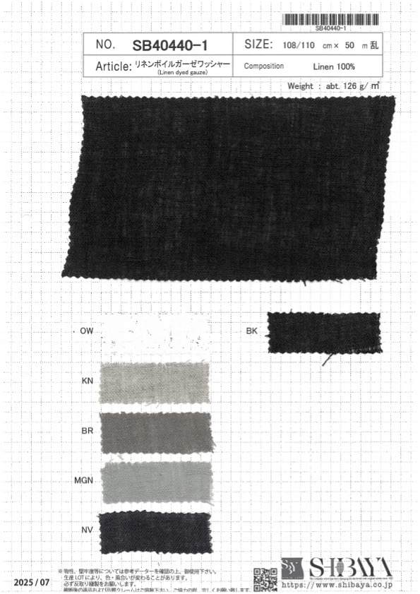 SB40440-1 Acabado Lavado De Gasa De Voile De Lino[Fabrica Textil] SHIBAYA