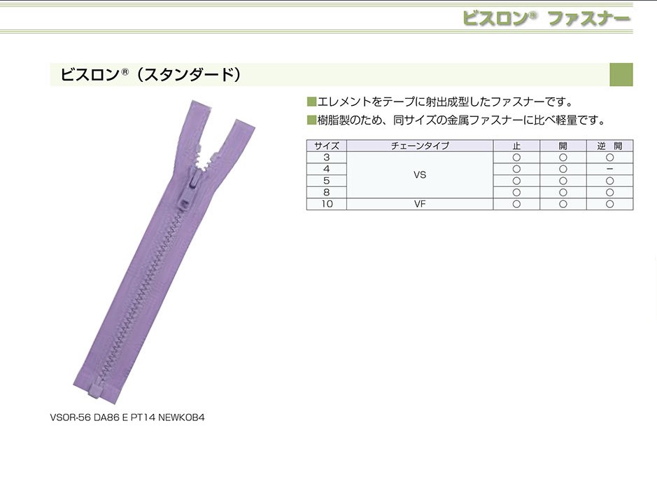 3VSC-SLSB-B Cremallera Vislon A Juego, Talla 3, Extremo Cerrado YKK