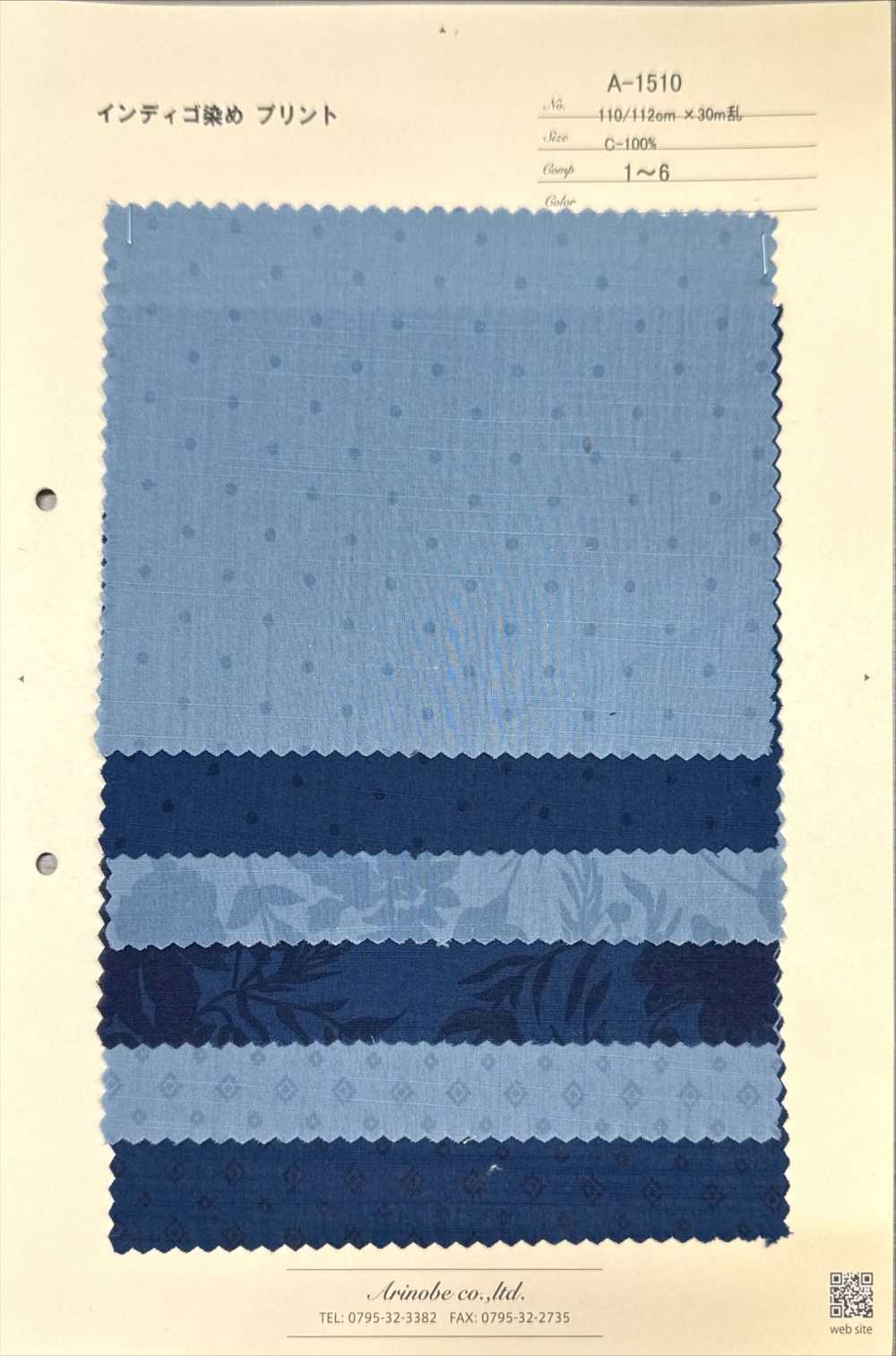 A-1510 Estampado índigo De Flores Y Puntos[Fabrica Textil] ARINOBE