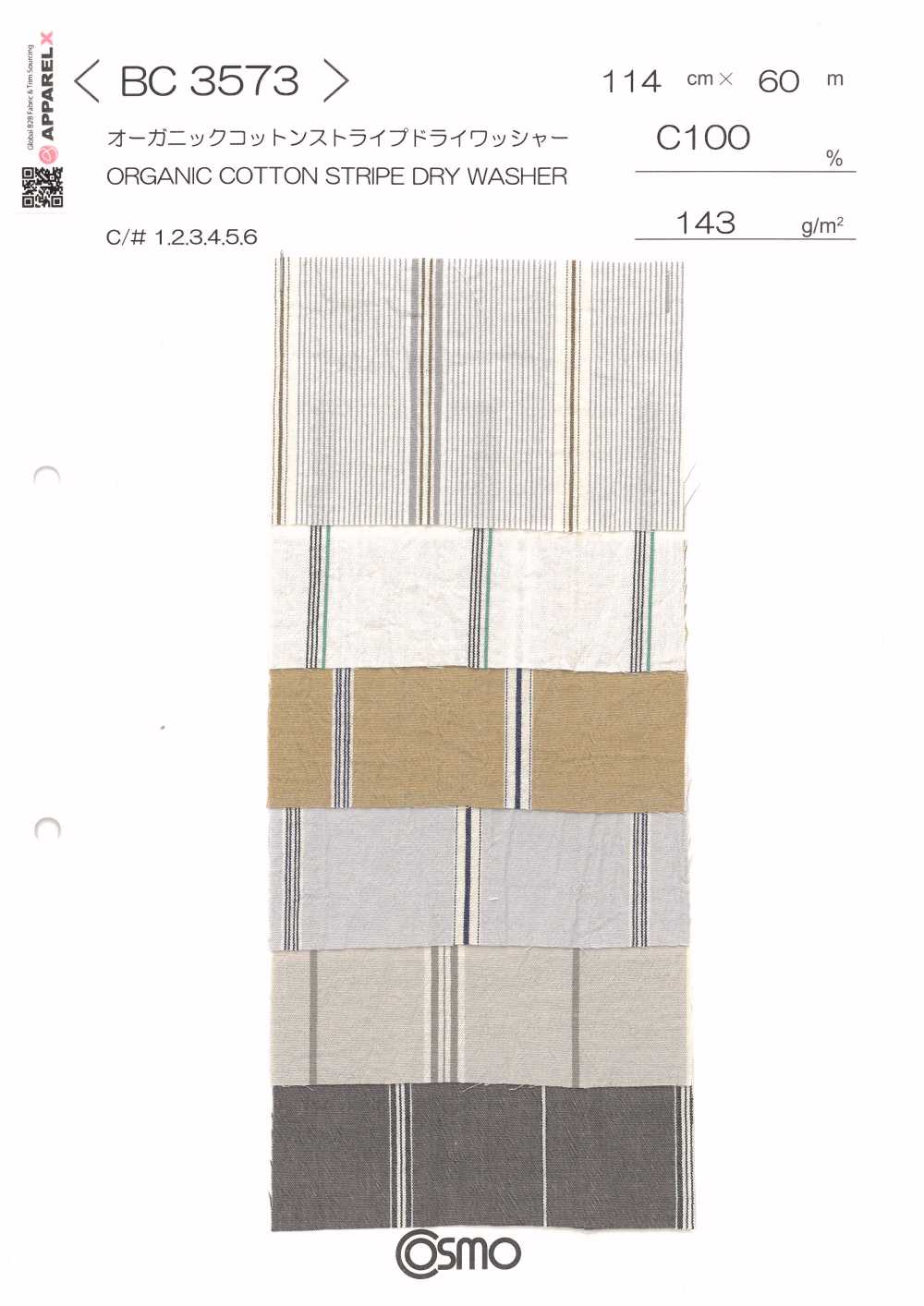 BC3573 Rayas De Algodón Orgánico, Acabado Lavable En Seco.[Fabrica Textil] COSMO TEXTILE
