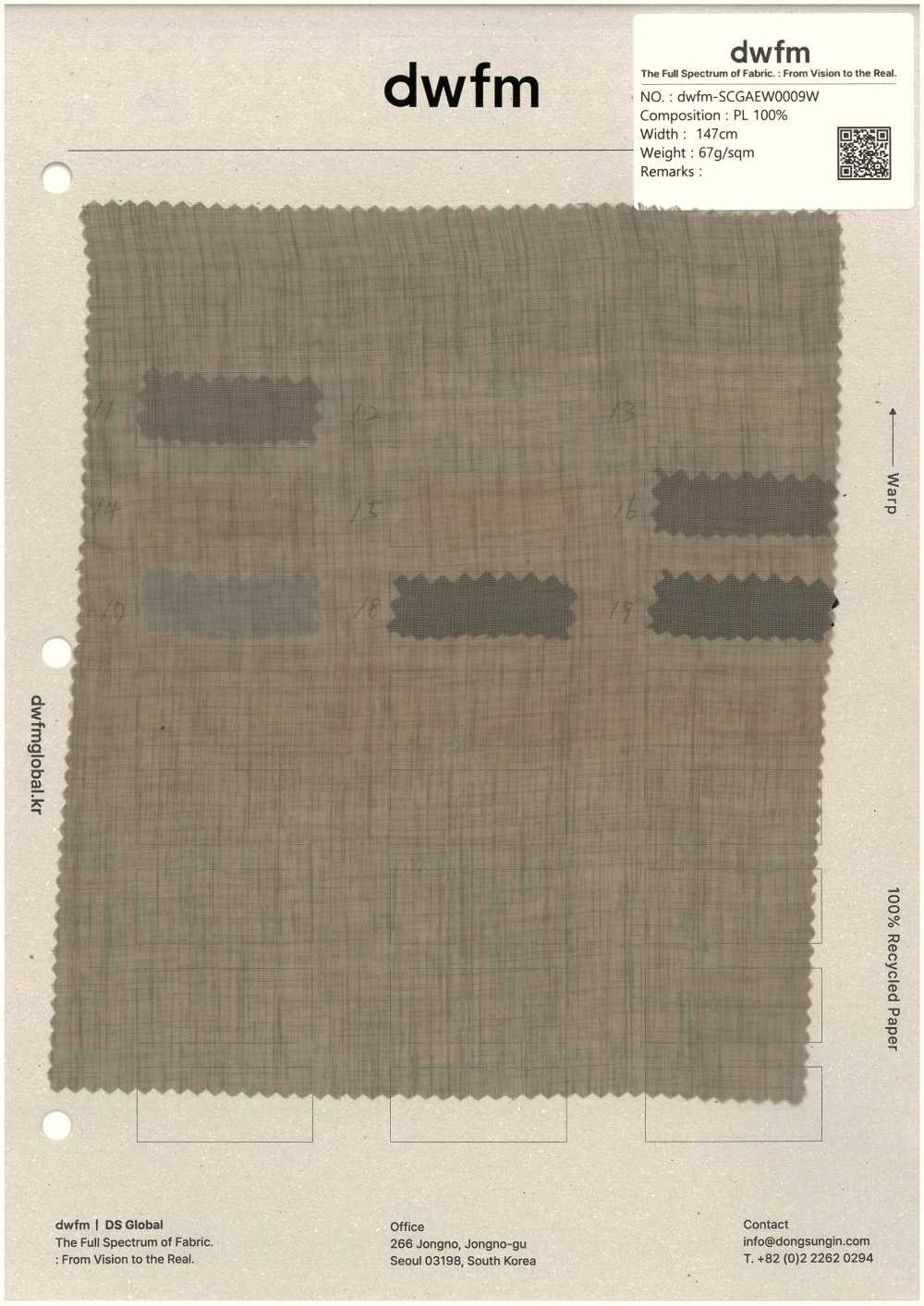 DWFM-SCGAEW0009W Tela De Poliéster Transpirable[Fabrica Textil]