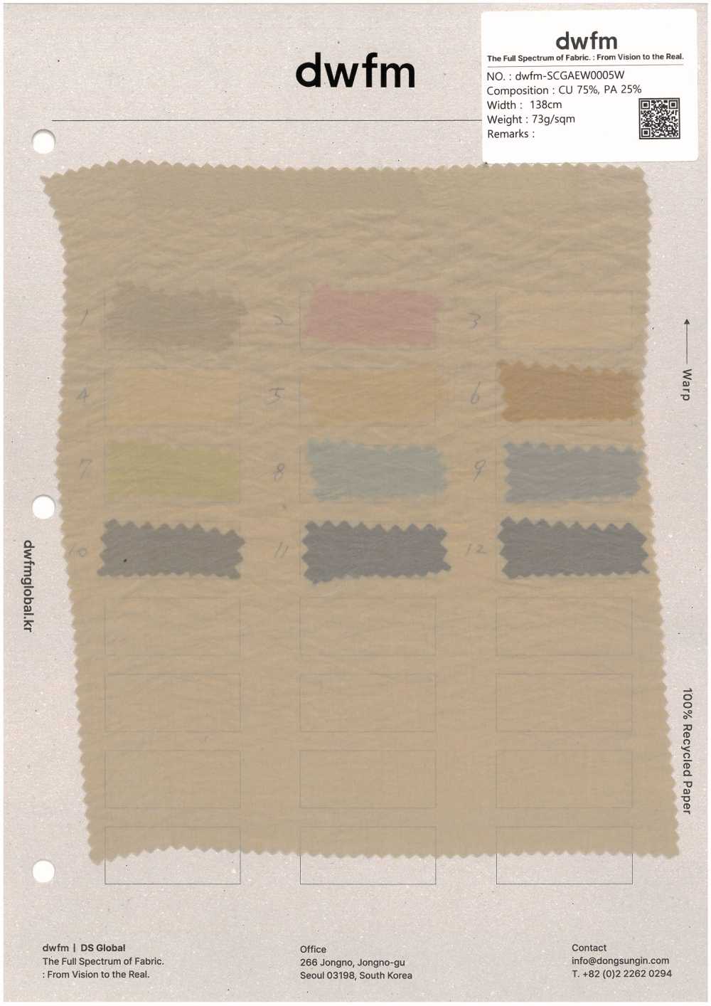 DWFM-SCGAEW0005W Nylon Cupro Con Acabado Lavado Transpirable[Fabrica Textil]