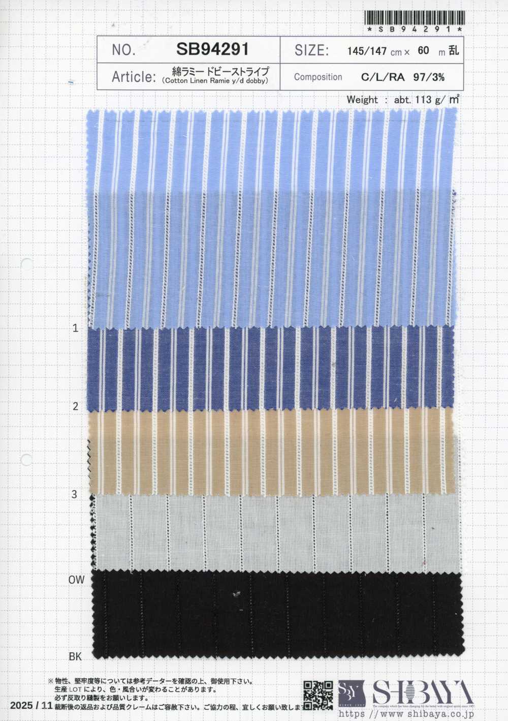 SB94291 Rayas Dobby De Algodón Y Ramio[Textil / Tela] SHIBAYA