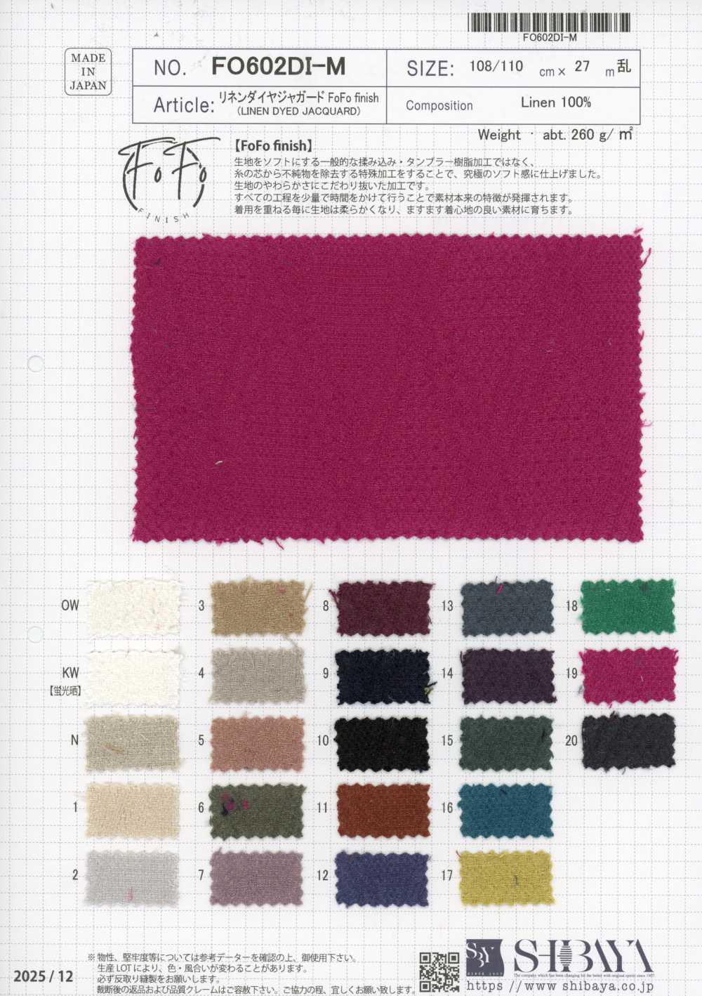 FO602DI-M Jacquard de rombos de lino con acabado FoFo[Textil / Tela] SHIBAYA