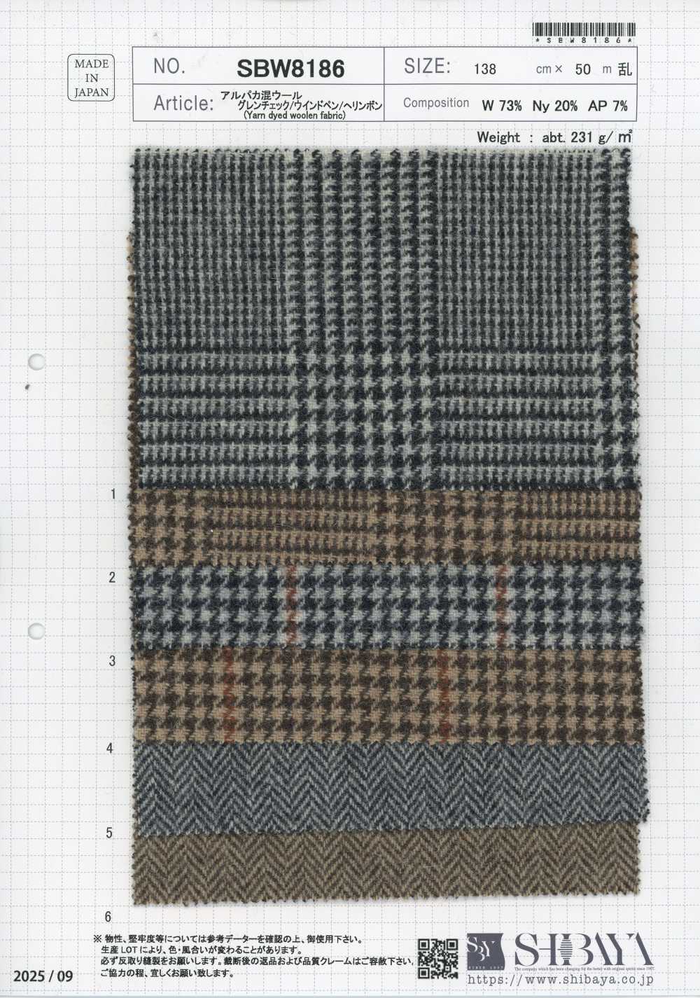 SBW8186 Lana mezcla de alpaca cuadros Glen/ventana/espiga[Textiles / Telas] SHIBAYA