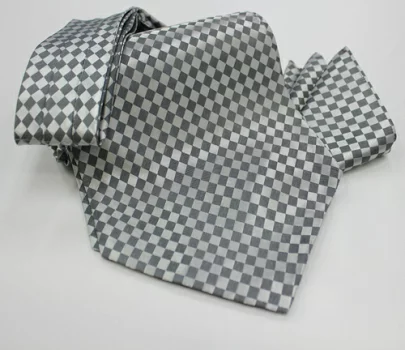 MS-5005 Conjunto De Corbata Y Pañuelo Ascot Atados A Mano A Cuadros Grises[Accesorios Formales] Yamamoto(EXCY)