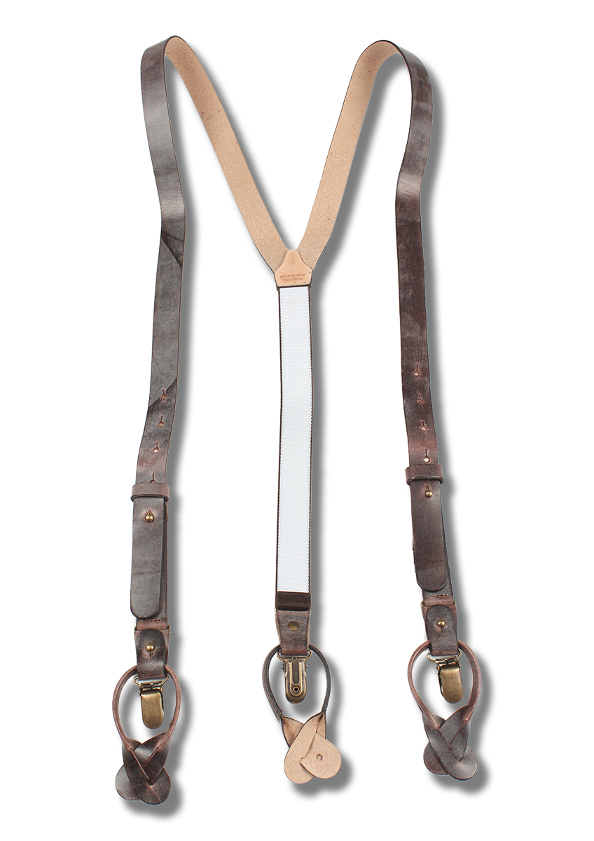 VAR-008-BR BRETELLE & BRACES Suspenders Leather Antique Brown[Accesorios formales] Bretelle &amperio; Tirantes