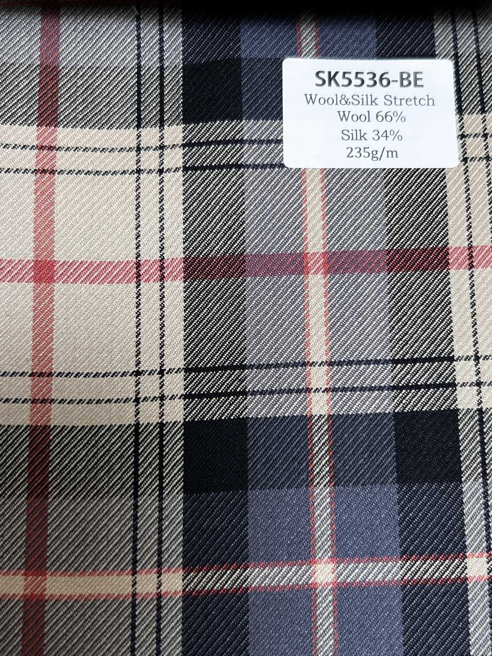 SK5536-BE Tejido Estándar Japonés Elástico De Seda Y Lana, De Cuadros, Beige[Textil]