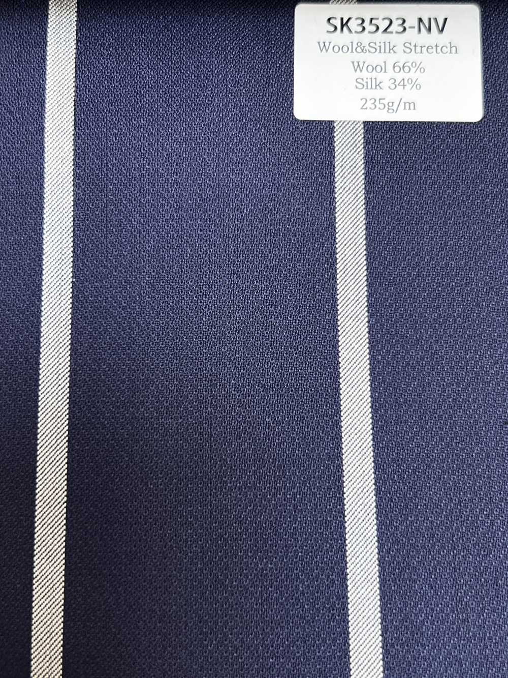 SK3523-NV Clásico tejido elástico a rayas de seda y lana, fabricado en Japón, azul marino[Textil]