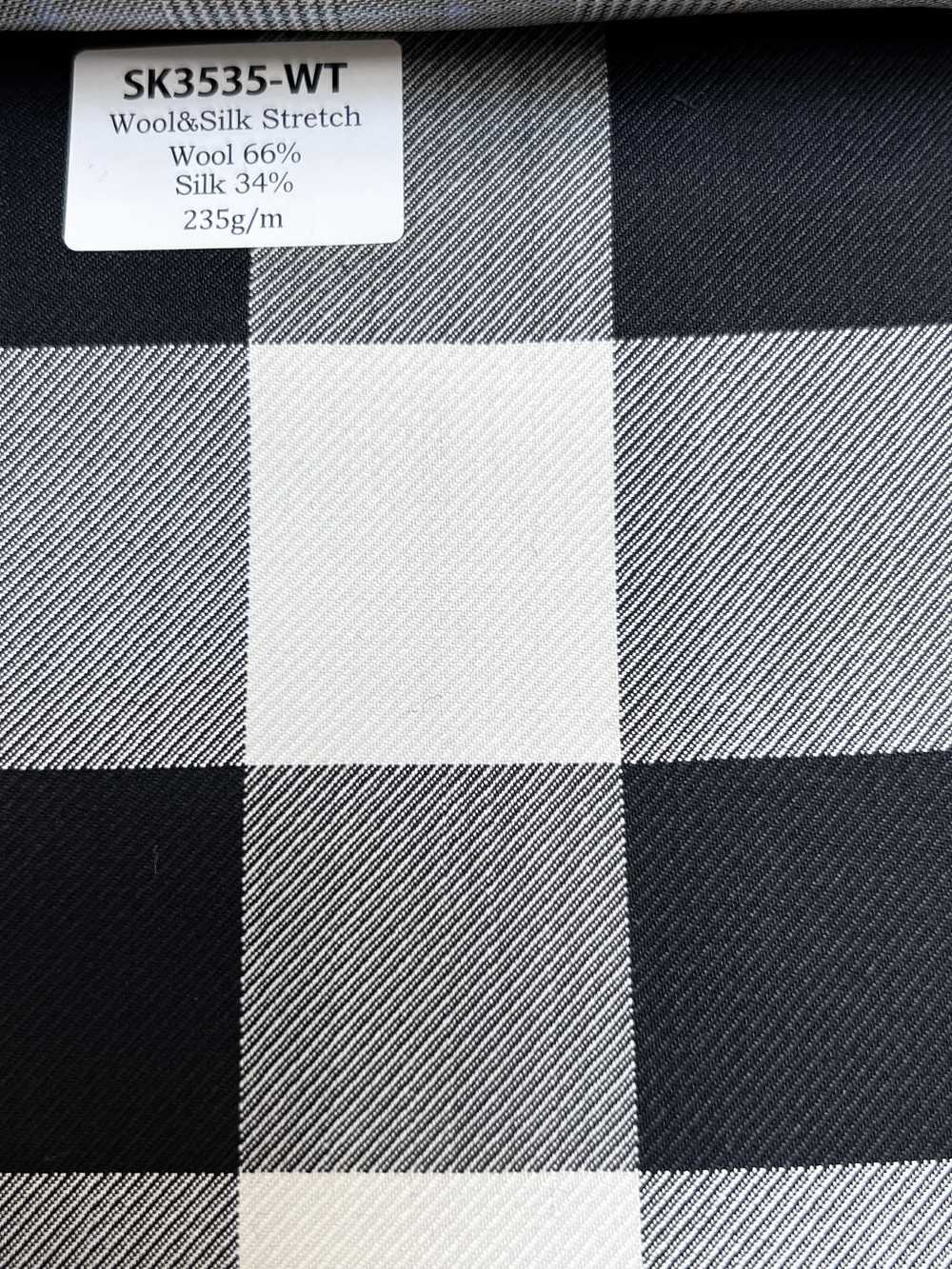 SK3535-WT Cuadros clásicos de seda y lana elástica, fabricado en Japón, blanco[Textil]