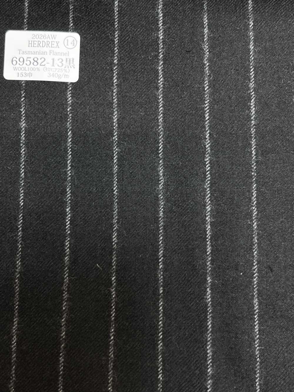 69582-13 26AW HERDREX [Franela De Tasmania] Seda Y Lana De Rayas Negras[Textil] Compañía Kunishima Co., Ltd.
