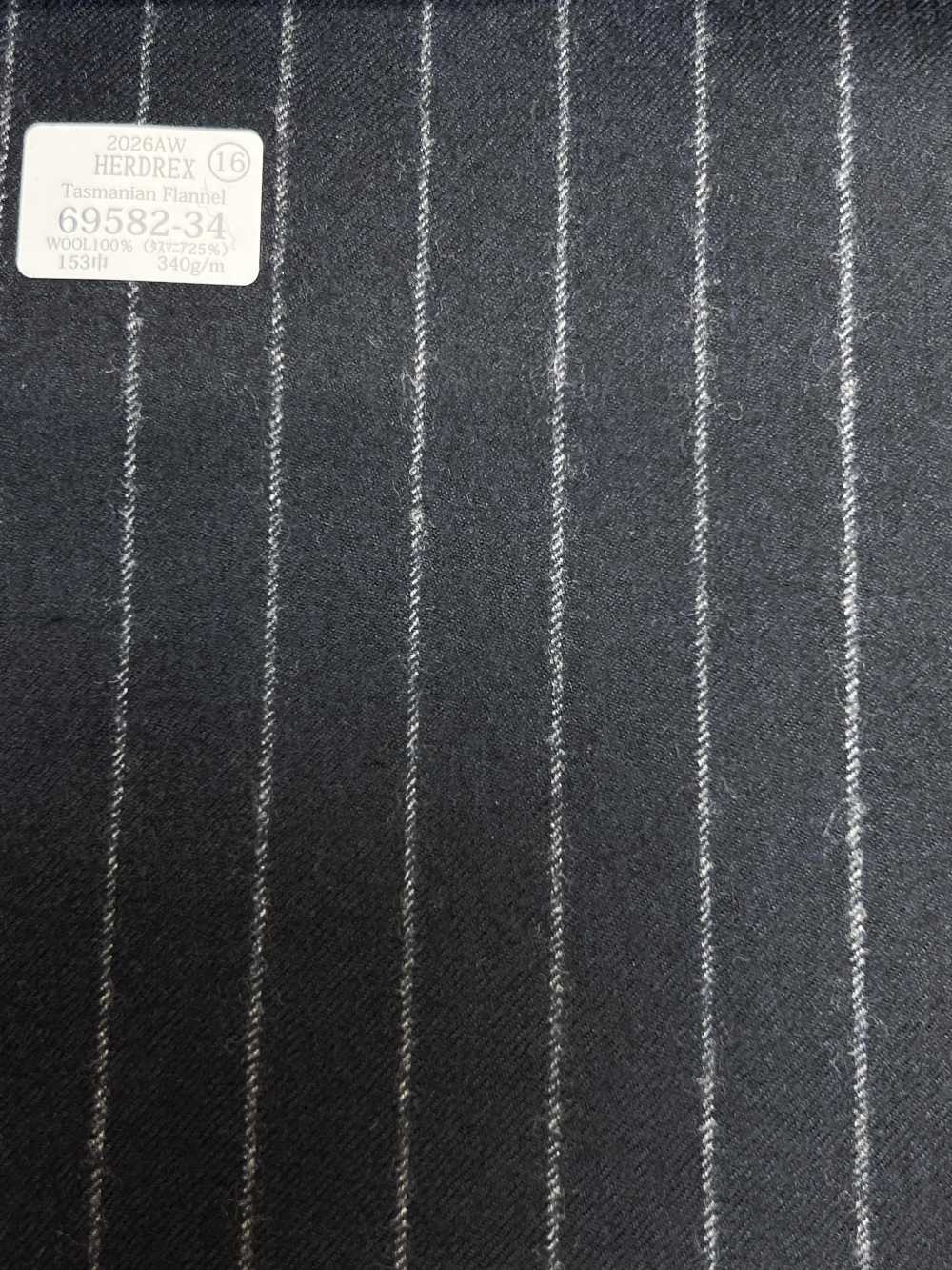 69582-34 26AW HERDREX [Franela De Tasmania] Seda Y Lana A Rayas Azul Marino[Textil] Compañía Kunishima Co., Ltd.