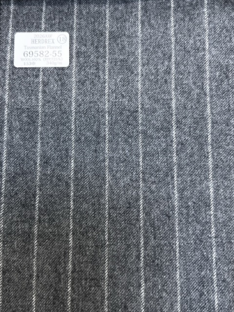 69582-55 26AW HERDREX [Franela De Tasmania] Seda Y Lana, Rayas Grises[Textil] Compañía Kunishima Co., Ltd.