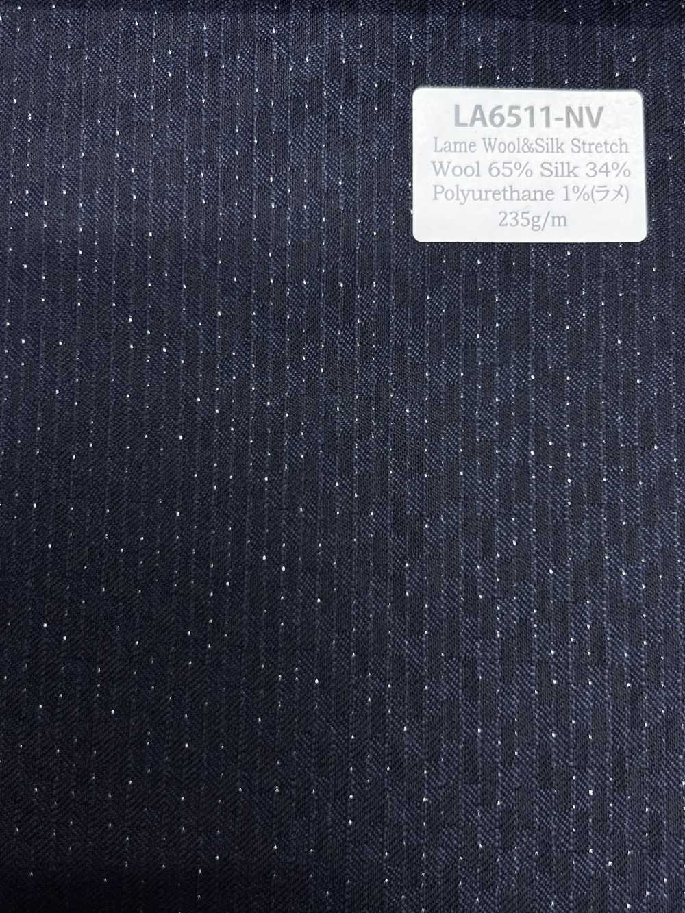 LA6511-NV Lana elástica de seda y lamé, rayas azul marino, fabricada en Japón[Textil] HOSOI SYOJI