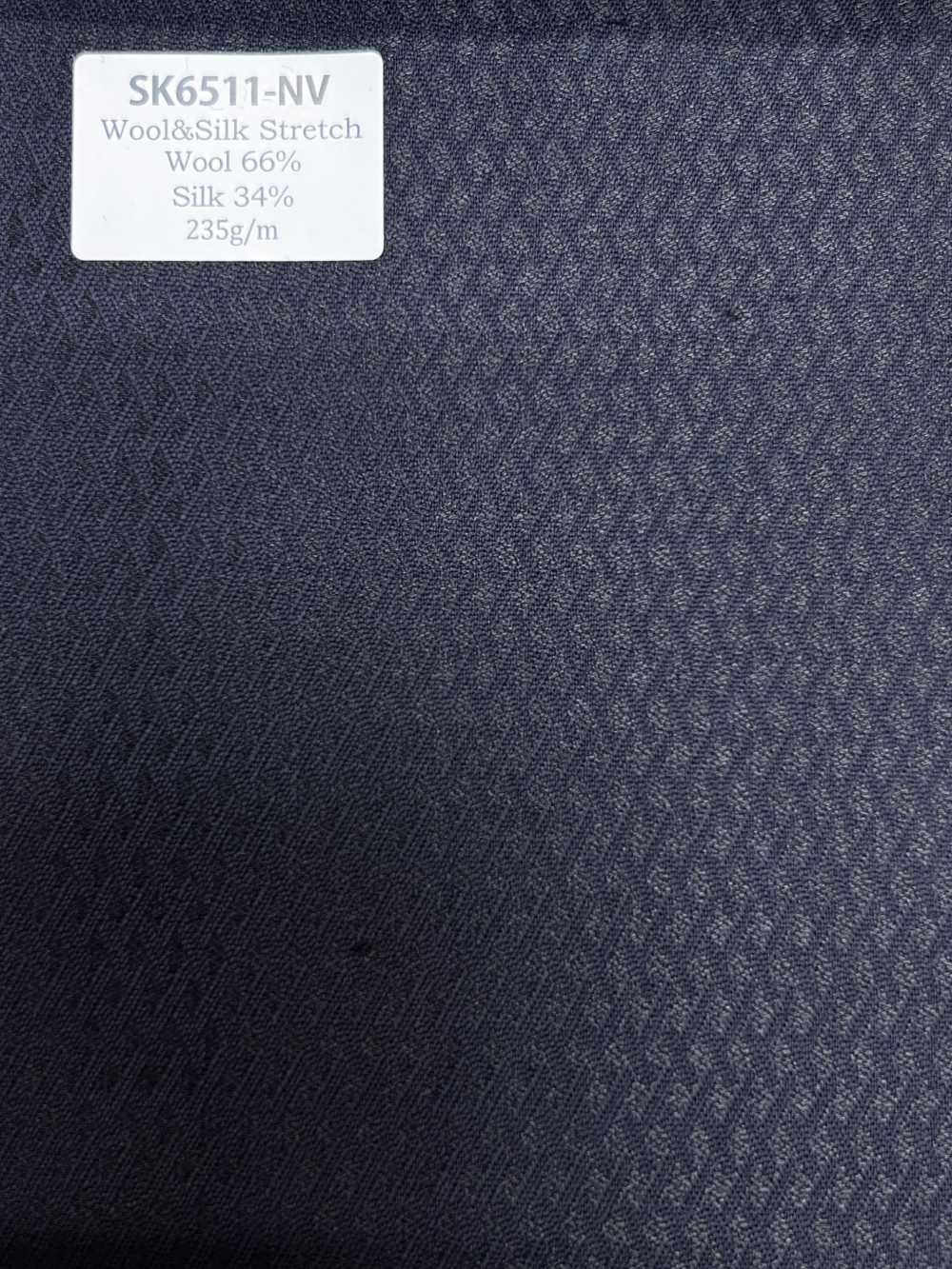 SK6511-NV Hecho en Japón, seda y lana elástica azul marino con patrón de rombos[Textil] HOSOI SYOJI