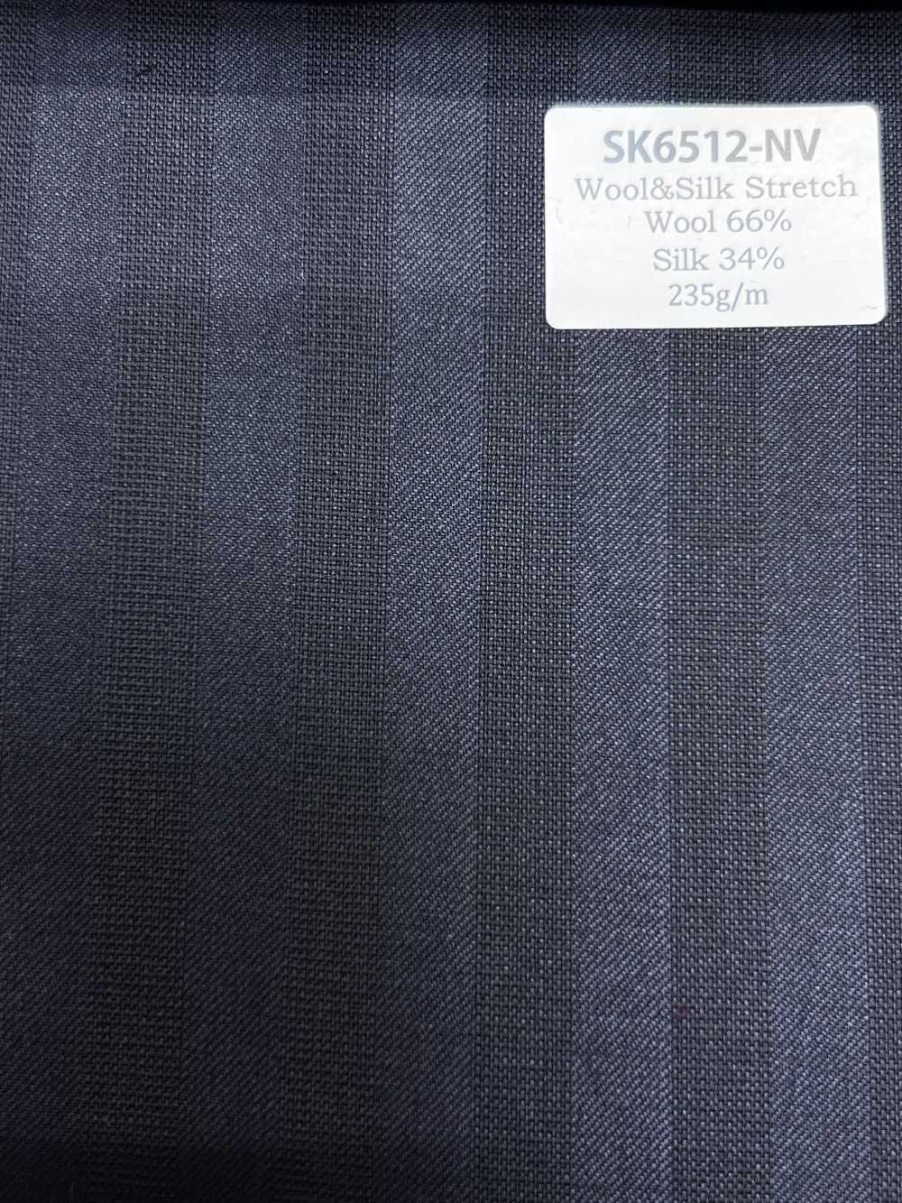 SK6512-NV Tejido elástico de seda y lana de fabricación japonesa, rayas azul marino[Textil] HOSOI SYOJI