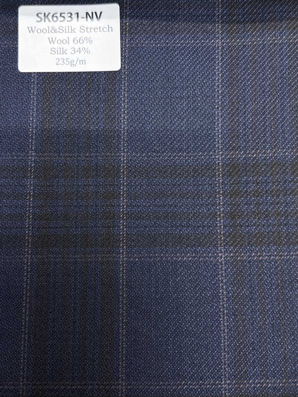 SK6531-NV Hecho en Japón, mezcla elástica de seda y lana, cuadro azul marino[Textil] HOSOI SYOJI