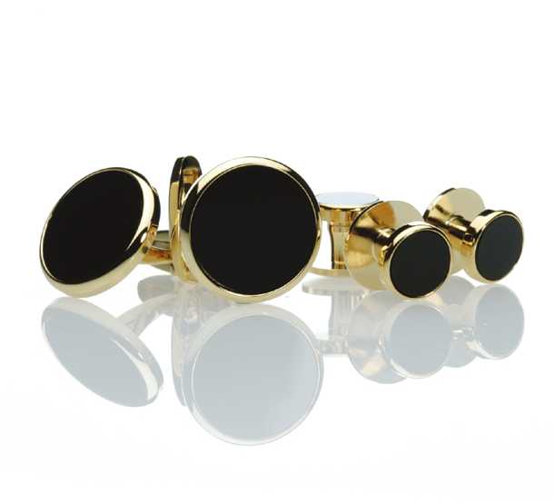 F-1 Conjunto De Tachuelas Y Puños Formales Onyx Gold Round[Accesorios Formales] Yamamoto(EXCY)