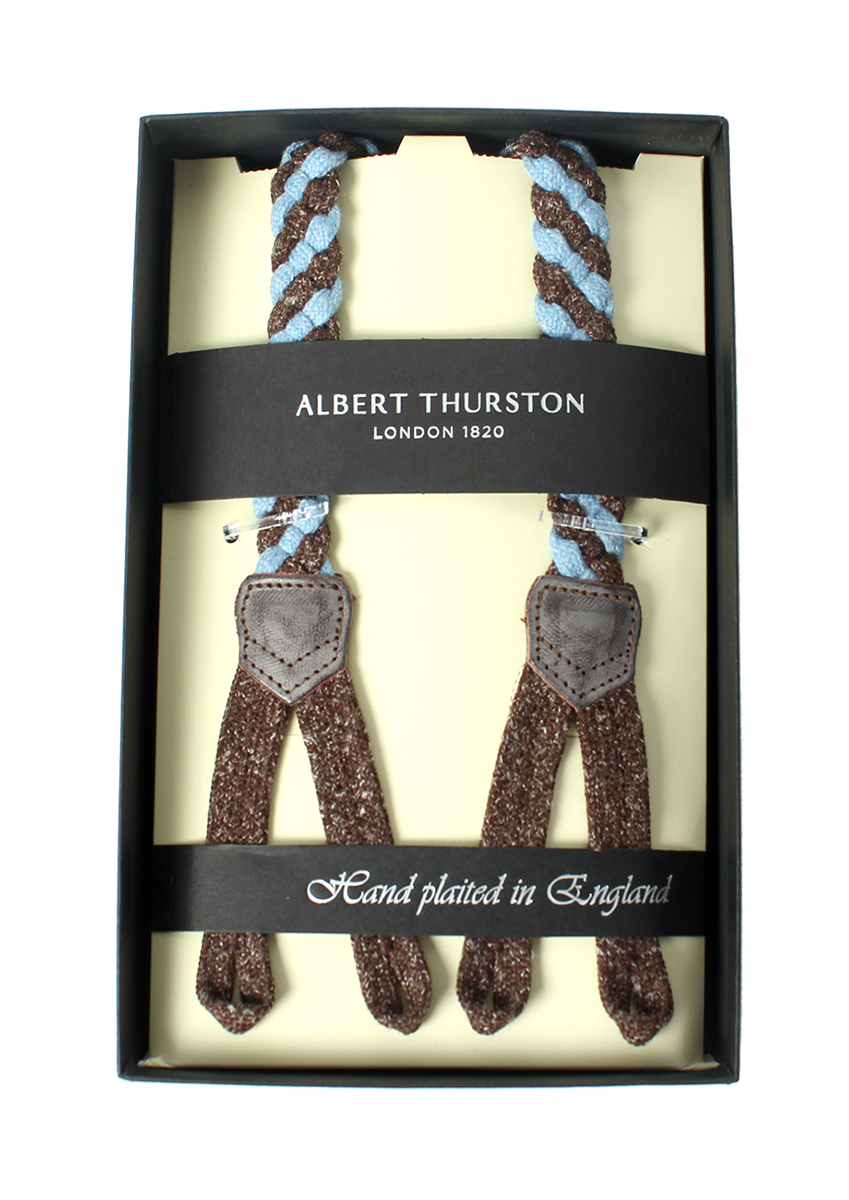 AT-4ST-BS Albert Thurston Tirantes Trenza Lino Azul Marrón[Accesorios Formales] ALBERT THURSTON