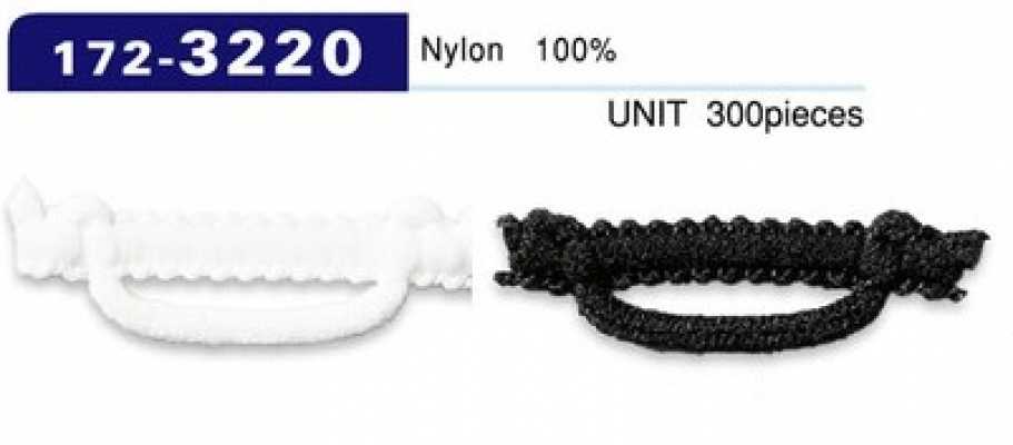 172-3220 Botón de lazo, tipo nailon afelpado, horizontal, largo 37 mm (Cant. 300)