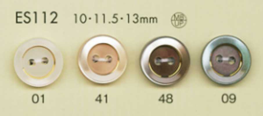 ES112 DAIYA BUTTONS Botón de poliéster con aspecto de concha y borde dorado de 2 agujeros
