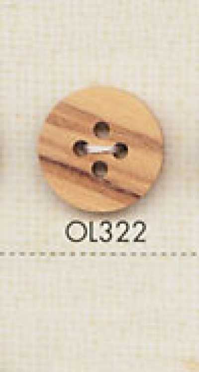 OL322 Botón de madera natural de 4 orificios