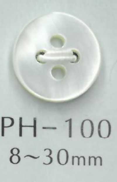 PH100 Botón plano de concha de 4 agujeros